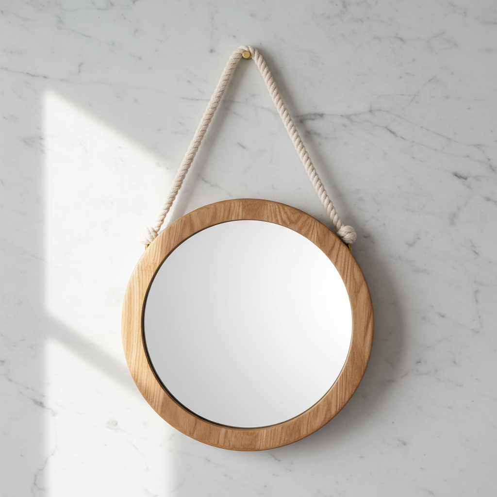 Miroir mural rond bois